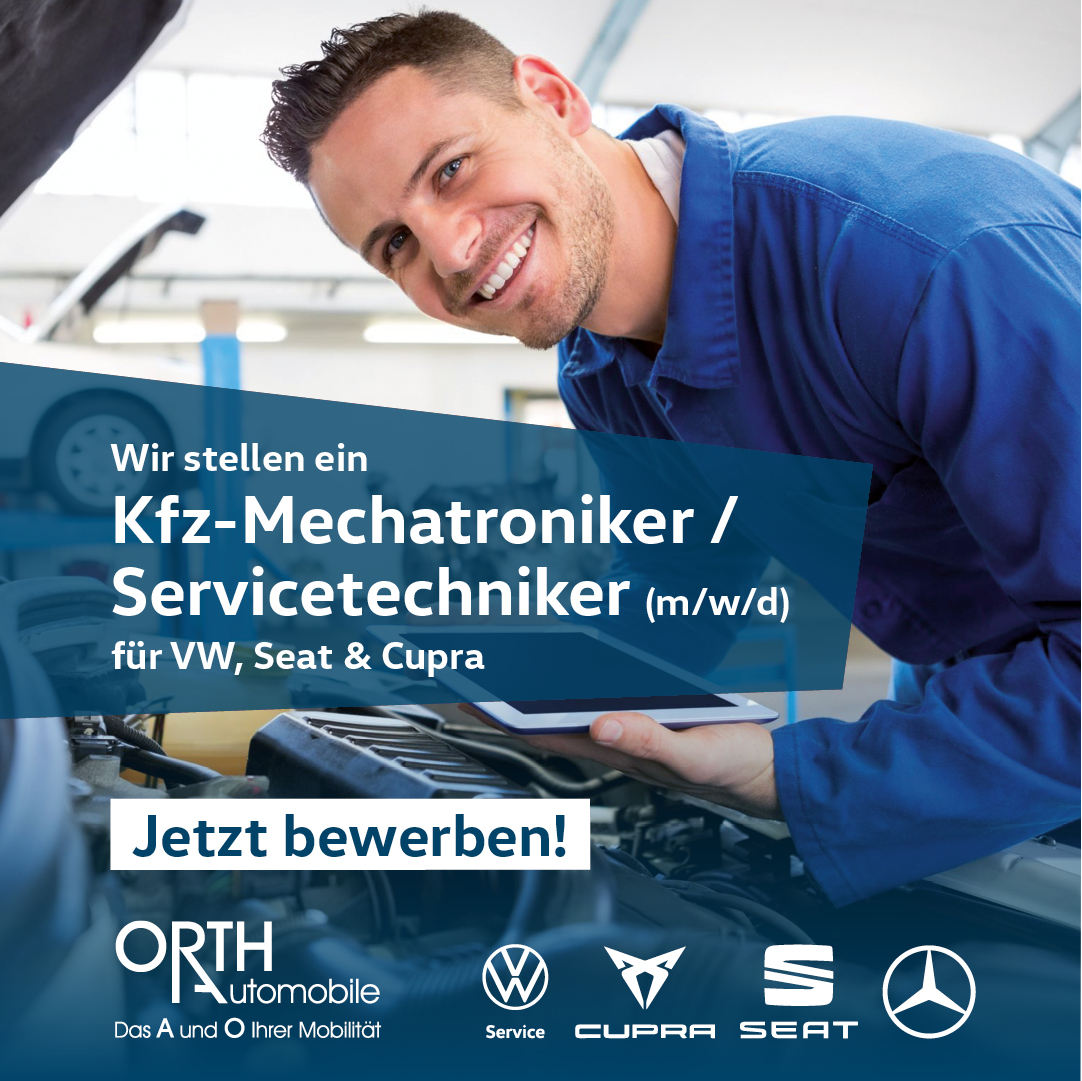 Autohaus Orth Stellenangebot Kfz-Mechatroniker (m/w/d) / Servicetechniker (m/w/d) für VW, SEAT & CUPRA